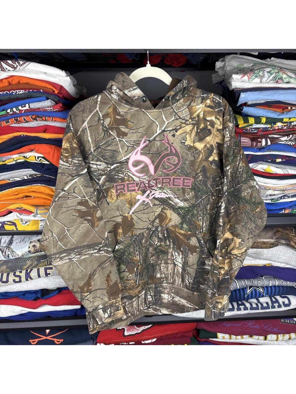 Realtree Xtra Camo Hoodie Pink Logo Hunting Pullover Unisex Large